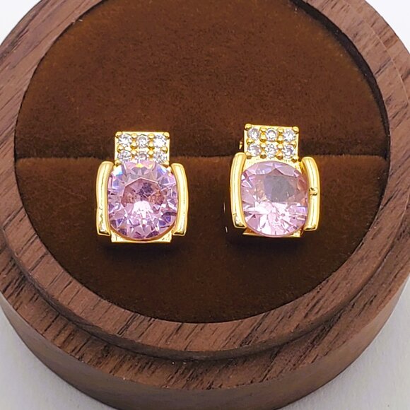 18K Gold Womens 2ct Pink Sapphire Gemstone 1ct Diamond Oval Stud Earrings NEW - Picture 4 of 5